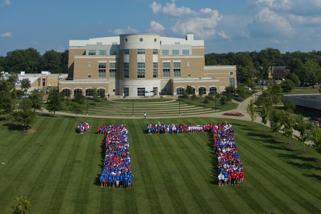 The Class of 2017 stand in the middle of the Quad forming '17.
