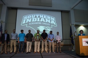 Division II national baseball champions surprised faculty during their annual fall meeting Tuesday in Carter Hall.