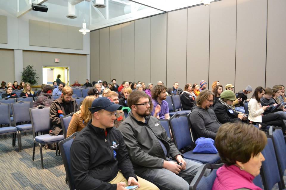 Students, faculty and community members await the Faculty Senate's decision regarding HJR-6 in Carter Hall Friday.