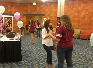 Several women gather at the Sorority Meet-N-Greet Thursday night to learn about the different sororities on campus.  Photo by SHANNON HALL/ The Shield