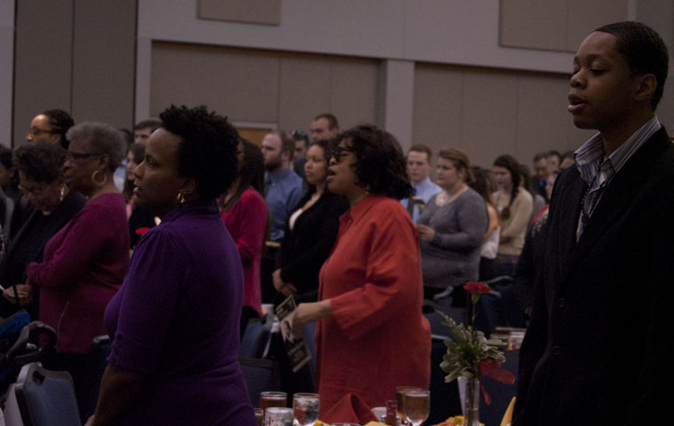 A large crowd gathers Monday in Carter Hall to celebrate Martin Luther King Jr. and hear Scholar James Anderson's informative speech.