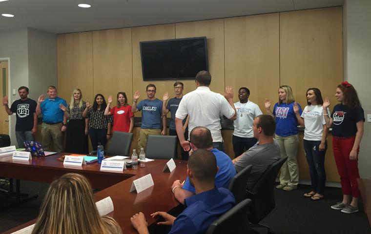 Twelve new members are sworn into SGA on Sept. 17. Photo courtesy of Alexa Bueltel