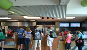 Despite the removal of the Salsa Rico sign, students lined up under the nameless Mexican restaurant.  Photo by BLAKE STAYROOK/ The Shield