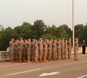 USI's ROTC stand at attention during the national anthem. Photo by JAMES VAUGHN/The Shield 