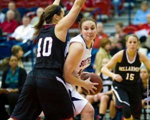 Anna Hackert runs the offense last season against Bellarmine. Photo: USI Sports Information Department