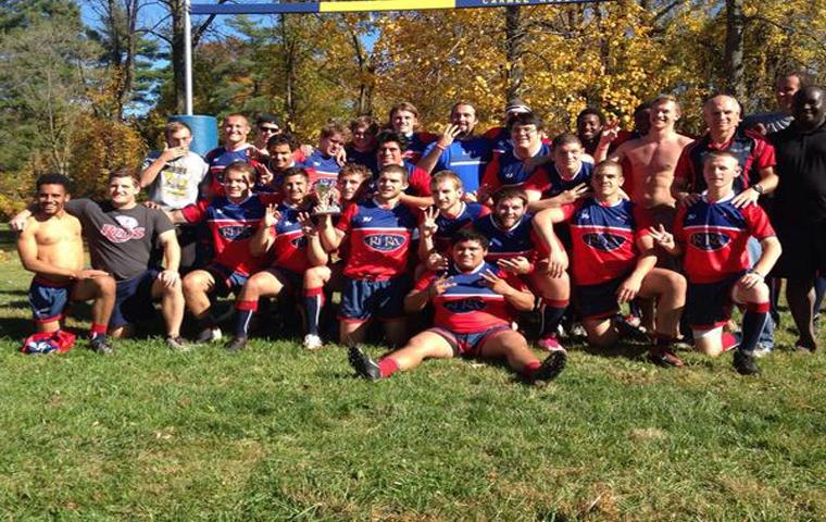 The rugby club celebrates after winning its third state championship. Photo courtesy of USI Rugby